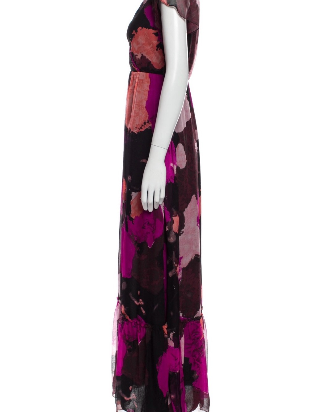 Diane von Furstenberg Silk Wrap Maxi Dress Purple Floral VNeck Flutter Sleeve XS - Picture 3 of 4